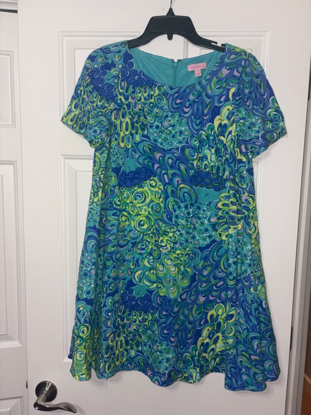 Lilly Pulitzer Blue Teal Green Abstract Print Short Sleeve Dress